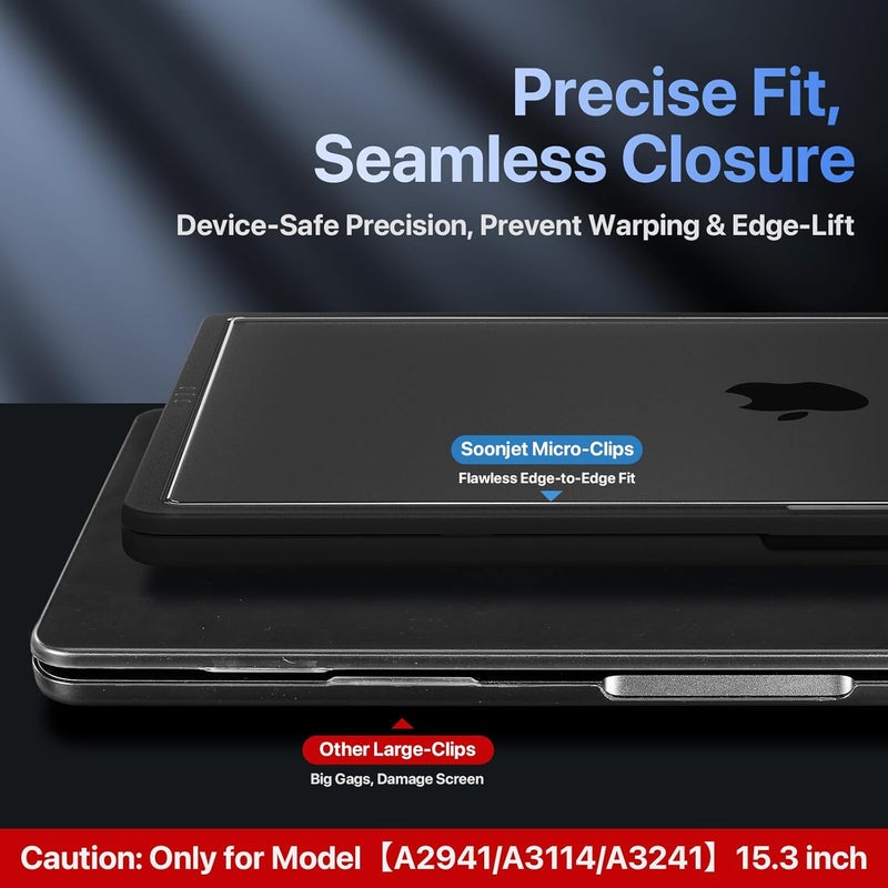 soonjet حافظة CrackGuard لجهاز MacBook Air مقاس 15 بوصة | M4 M3 M2 2025 2024 2023 | ترقية مضادة للتشقق | أنحف، أخف، أقوى | غلاف كمبيوتر محمول صلب | A3241 A3114 A2941 | أسود نبيل شفاف - Image 5